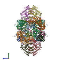 PDB entry 6qxf coloured by chain, side view.