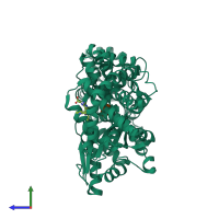 PDB entry 6qxj coloured by chain, side view.