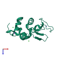 PDB entry 6qy0 coloured by chain, top view.