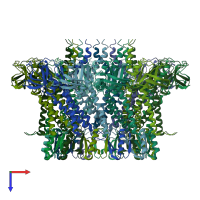 PDB entry 6qym coloured by chain, top view.