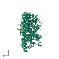 PDB entry 6qyn coloured by chain, side view.