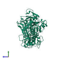 PDB entry 6qz1 coloured by chain, side view.