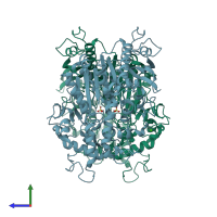 PDB entry 6qz4 coloured by chain, side view.
