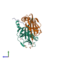 PDB entry 6qzc coloured by chain, side view.