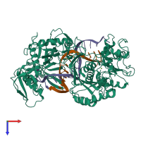 PDB entry 6qzk coloured by chain, top view.