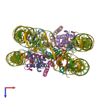 PDB entry 6r0c coloured by chain, top view.