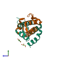 PDB entry 6r0l coloured by chain, side view.