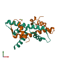 PDB entry 6r0n coloured by chain, front view.