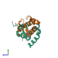 PDB entry 6r0n coloured by chain, side view.