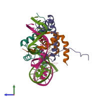 PDB entry 6r2v coloured by chain, side view.