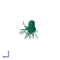 PDB entry 6r2x coloured by chain, ensemble of 15 models, side view.