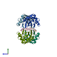 PDB entry 6r3k coloured by chain, side view.