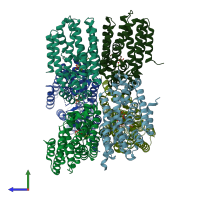 PDB entry 6r4v coloured by chain, side view.