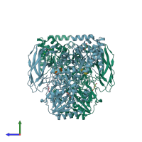 PDB entry 6r5t coloured by chain, side view.