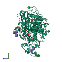 PDB entry 6r6w coloured by chain, side view.