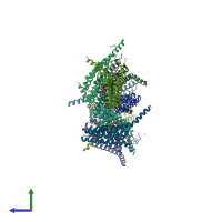 PDB entry 6r7d coloured by chain, side view.