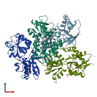 PDB entry 6r88 coloured by chain, front view.