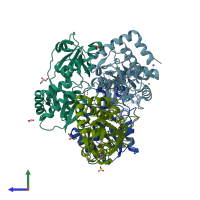 PDB entry 6r88 coloured by chain, side view.