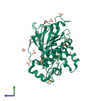 PDB entry 6r8p coloured by chain, side view.