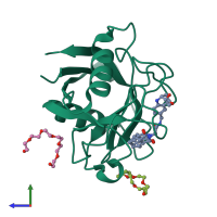 PDB entry 6r8w coloured by chain, side view.