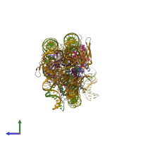 PDB entry 6r90 coloured by chain, side view.