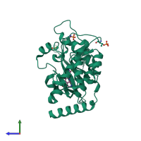 PDB entry 6ra7 coloured by chain, side view.