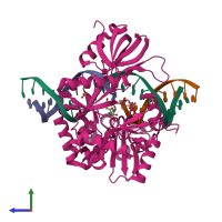 PDB entry 6rar coloured by chain, side view.