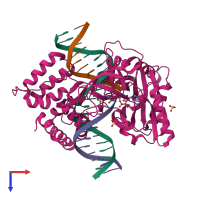 PDB entry 6ras coloured by chain, top view.