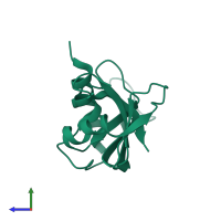 PDB entry 6rat coloured by chain, side view.