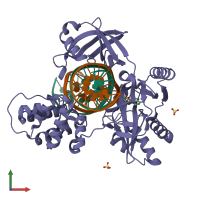 PDB entry 6rau coloured by chain, front view.