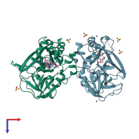 PDB entry 6rav coloured by chain, top view.