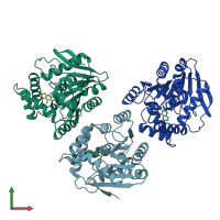 PDB entry 6rb3 coloured by chain, front view.