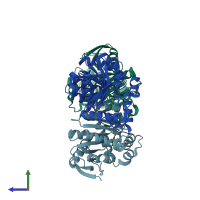 PDB entry 6rb3 coloured by chain, side view.