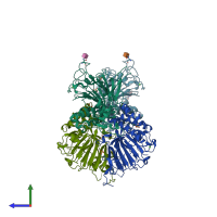 PDB entry 6rbf coloured by chain, side view.