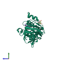 PDB entry 6rbw coloured by chain, side view.