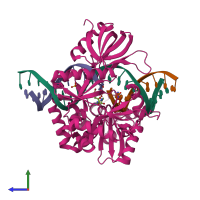 PDB entry 6rce coloured by chain, side view.