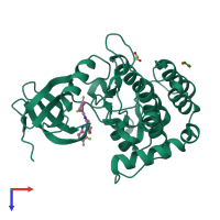 PDB entry 6rcg coloured by chain, top view.