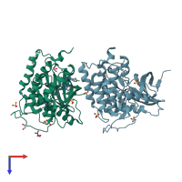 PDB entry 6rch coloured by chain, top view.