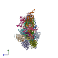 PDB entry 6rd4 coloured by chain, side view.