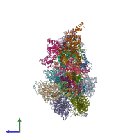 PDB entry 6rd9 coloured by chain, side view.