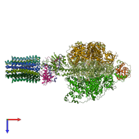 PDB entry 6rdb coloured by chain, top view.