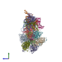 PDB entry 6rdh coloured by chain, side view.