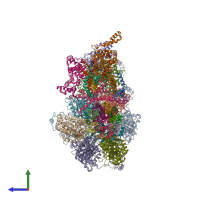PDB entry 6rdr coloured by chain, side view.