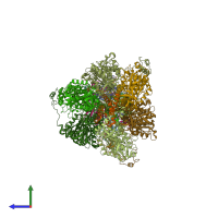 PDB entry 6rds coloured by chain, side view.