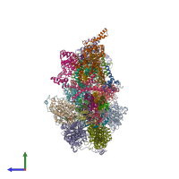 PDB entry 6rdt coloured by chain, side view.