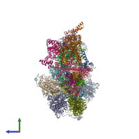 PDB entry 6rdu coloured by chain, side view.