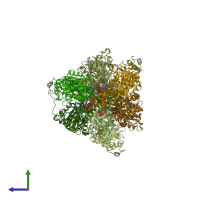 PDB entry 6rdy coloured by chain, side view.