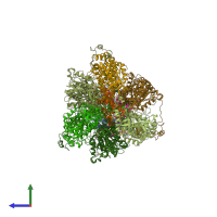 PDB entry 6re1 coloured by chain, side view.