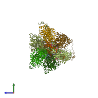 PDB entry 6re4 coloured by chain, side view.