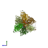 PDB entry 6re7 coloured by chain, side view.